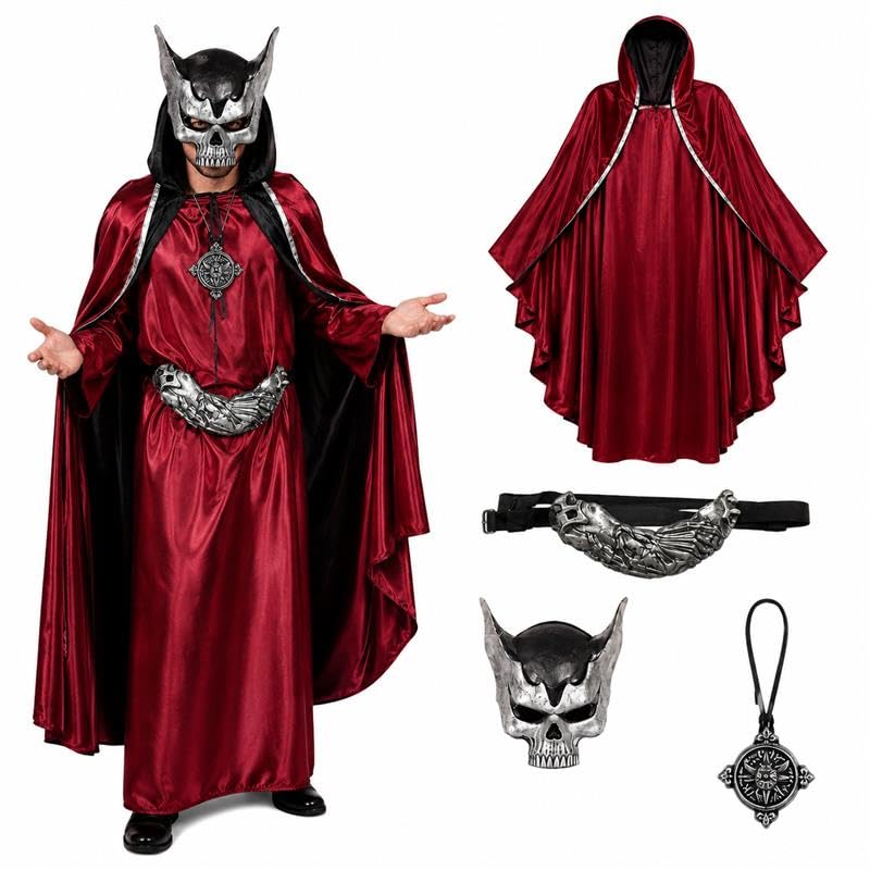 PMU Men's Halloween Costume, Horror Halloween Costume for Men, Hooded Robe