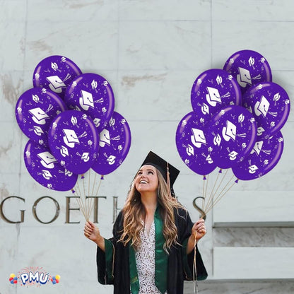 PMU Graduation Balloons | Premium Congrats Grad Balloon with All-Over Print Grad Caps-Confetti and Streamers | Graduation Party Supplies & Decorations | Latex Balloons