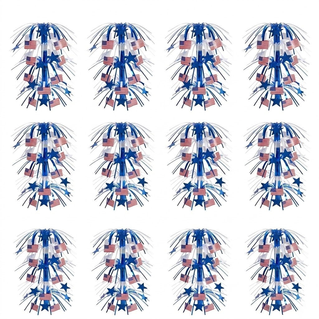 PMU Patriotic Star & American Flag Cascade Table Centerpiece – 4th of July & Independence Day Decor