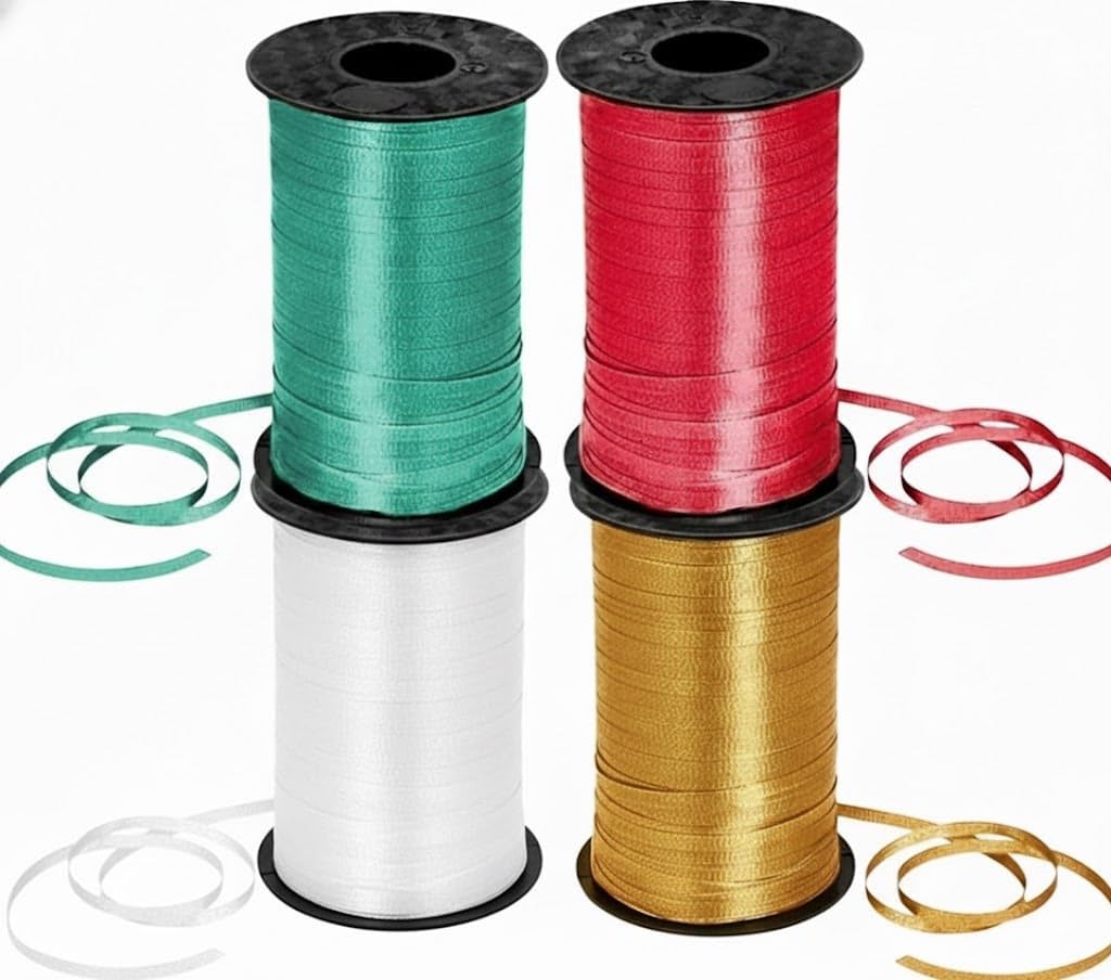 PMU 4 Rolls Christmas Curling Ribbon for Gift Wrap & Holiday Crafts