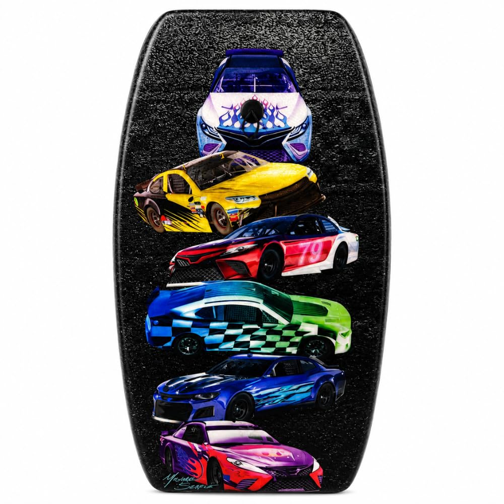 PMU 33 Inch Printed Bodyboard - Lightweight Wrist Leash Slick Bottom Boogie Board for Beach, Sea & Pool - Surfing Board for Kids, Teens & Adults Wave Conditions Pkg/1