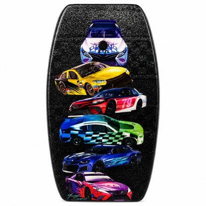PMU 33 Inch Printed Bodyboard - Lightweight Wrist Leash Slick Bottom Boogie Board for Beach, Sea & Pool - Surfing Board for Kids, Teens & Adults Wave Conditions Pkg/1