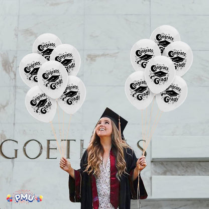 PMU Graduation Balloons | Premium Congrats Grad Balloon with All-Over Print Grad Caps-Confetti and Streamers | Graduation Party Supplies & Decorations | Latex Balloons