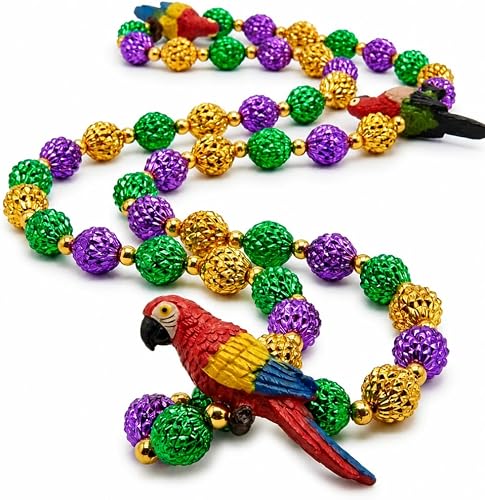 PMU 42 Inch Multicolor Parrot Mardi Gras Beads Necklace – Wearable Party Accessory for Mardi Gras, Hawaiian Luau & Tropical Celebrations