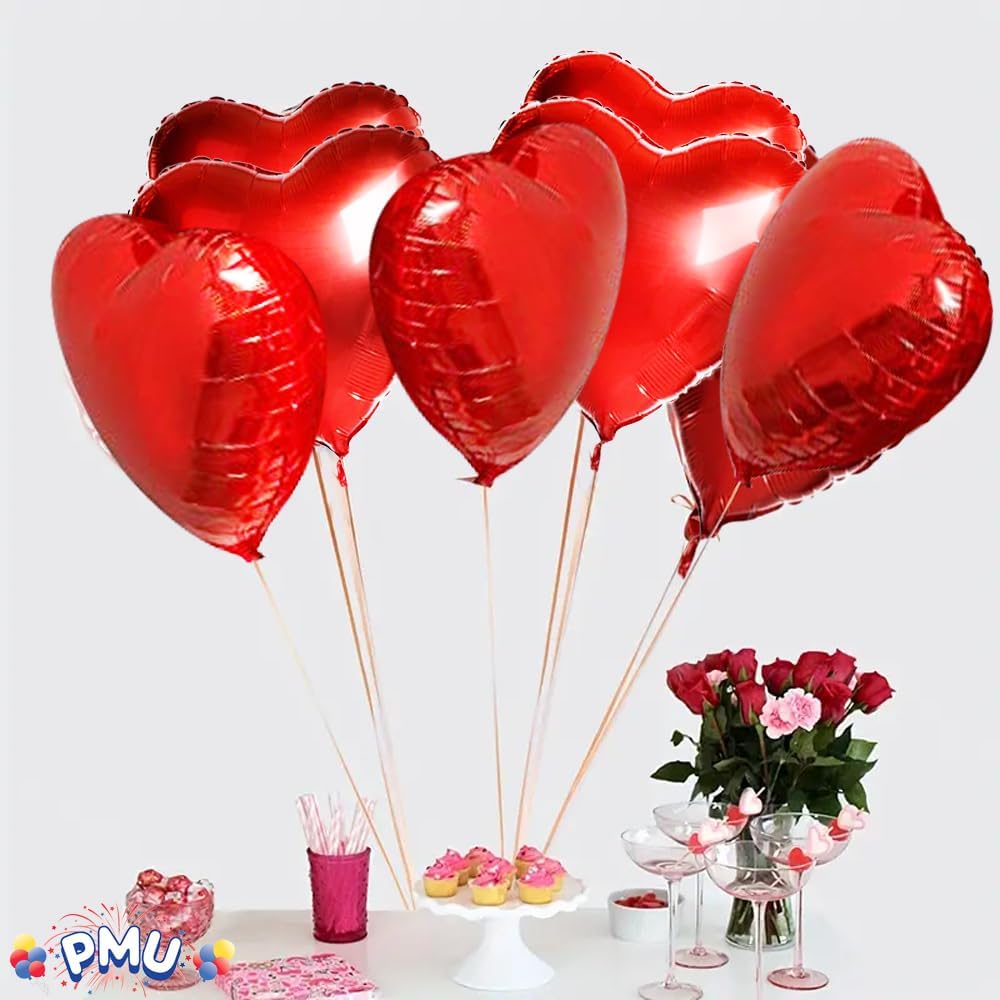 PMU Heart Shaped Happy Valentine's Day Balloons 18-Inch Mylar Idea Gift for Him or Her & Valentine Party Decorations