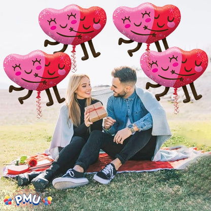 PMU 4 Pieces 36 Inches Valentine's Day Balloons,Hugging Heart Balloons, Red Balloons, Heart Shaped Balloons,Love Balloons For Proposal, Wedding & Engagement (4/Pkg)