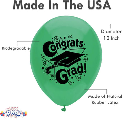 PMU Graduation Balloons | Premium Congrats Grad Balloon with All-Over Print Grad Caps-Confetti and Streamers | Graduation Party Supplies & Decorations | Latex Balloons