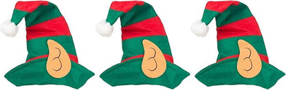 PMU Pc Christmas Elf Hat with Ears Felt Red/Green Stripes - Christmas Elf Outfit, Ugly Xmas Party Headwear