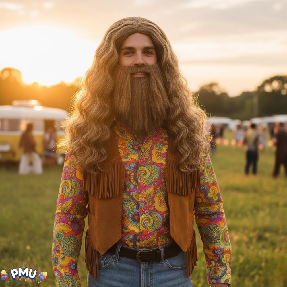 PMU Santa beard and wig set, Brown Wig And Beard for Christmas Costume Accessories - Plays, Festivals, Props & Party Supplies