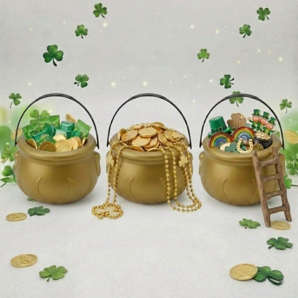 PMU St. Patrick's Day Pot of Plastic Cauldron For St. Patrick's Day Leprechaun & Mardi Gras Party Decoration Supply Accessory
