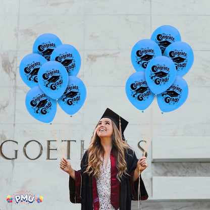 PMU Graduation Balloons | Premium Congrats Grad Balloon with All-Over Print Grad Caps-Confetti and Streamers | Graduation Party Supplies & Decorations | Latex Balloons