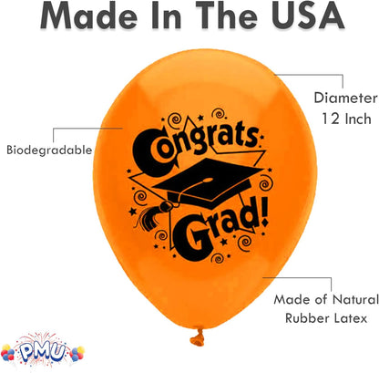 PMU Graduation Balloons | Premium Congrats Grad Balloon with All-Over Print Grad Caps-Confetti and Streamers | Graduation Party Supplies & Decorations | Latex Balloons