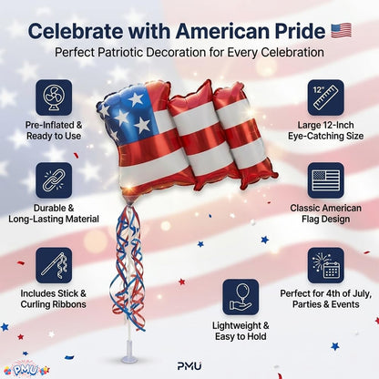 PMU 9 inch Pre-Inflated Emoji and Patriotic Balloons with Stick