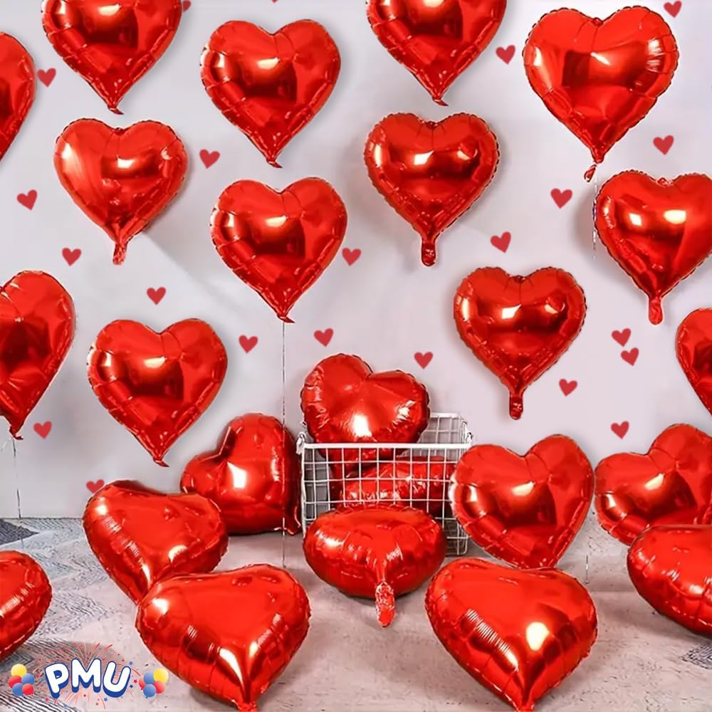 PMU Heart Shaped Happy Valentine's Day Balloons 18-Inch Mylar Idea Gift for Him or Her & Valentine Party Decorations