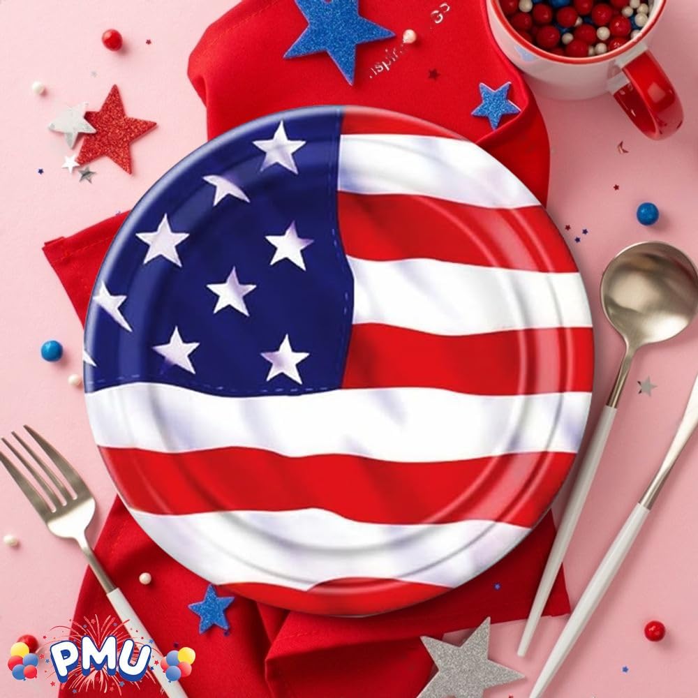 PMU Patriotic Stars and Stripes American Flag Patterned Paper Patriotic Party Tableware