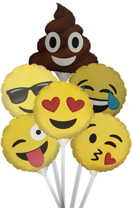 PMU Emoji Balloons 9 inch Pre-Inflated with Stick