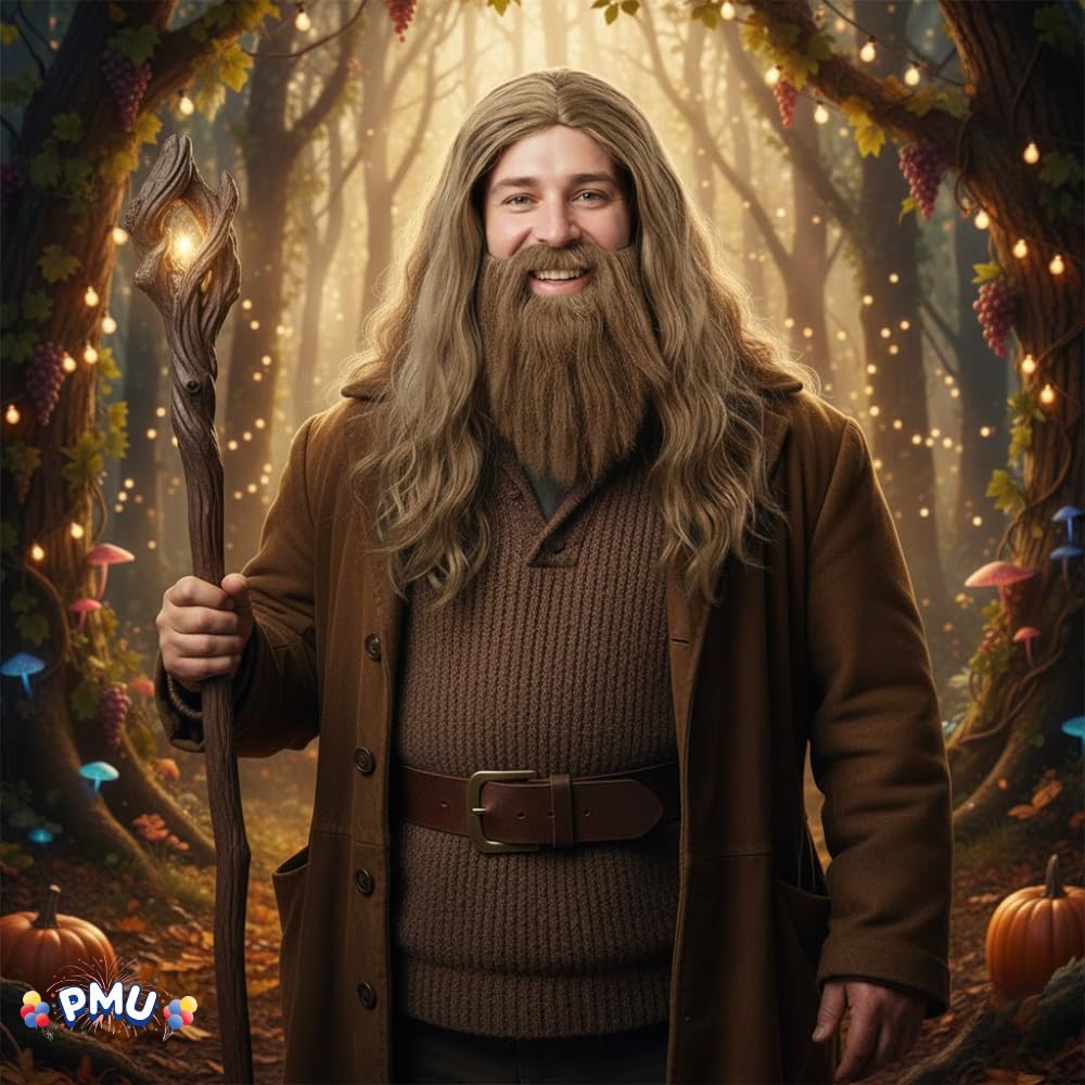 PMU Santa beard and wig set, Brown Wig And Beard for Christmas Costume Accessories - Plays, Festivals, Props & Party Supplies