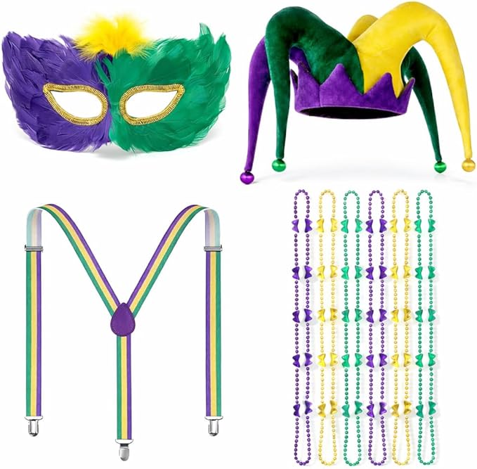 PMU Mardi Gras Mini Metallic Top Hat Headband Party Set Festive Costume Set for Mardi Gras Themed Party