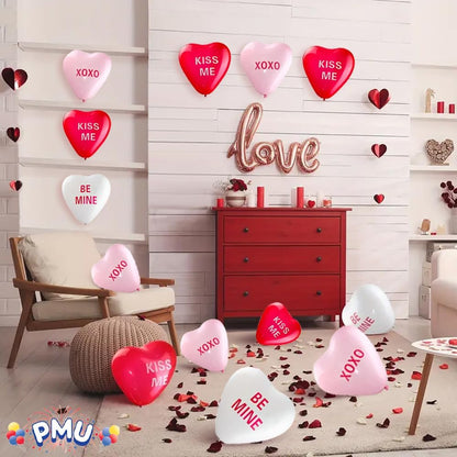 PMU Heart Shaped Balloons 11 Inch PartyTex Premium Love Expression Assortment Latex Valentines Day, Weddings, Birthdays, Anniversaries, Engagements