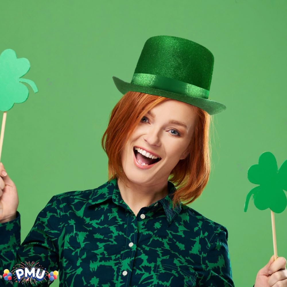 PMU St. Patrick's Day Headwear Decorations and Party Supplies - Plastic Top Hat with Shamrock - Irish Costume, Party Accessory