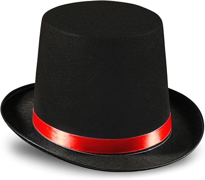 PMU Black Top Hat, Magician Felt Hat for Men, Coachman, Victorian, Ringmaster, Dress Up Party Hat