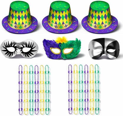 PMU Mardi Gras Mini Metallic Top Hat Headband Party Set Festive Costume Set for Mardi Gras Themed Party