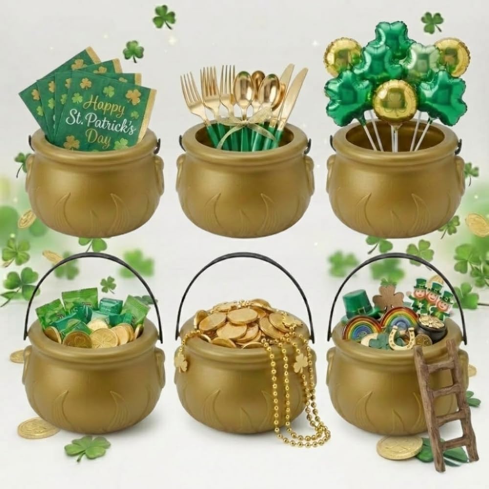 PMU St. Patrick's Day Pot of Plastic Cauldron For St. Patrick's Day Leprechaun & Mardi Gras Party Decoration Supply Accessory
