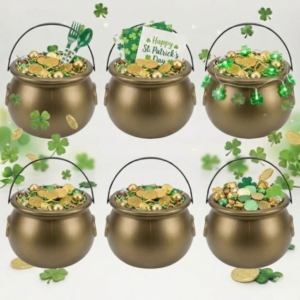 PMU St. Patrick's Day Pot of Plastic Cauldron For St. Patrick's Day Leprechaun & Mardi Gras Party Decoration Supply Accessory