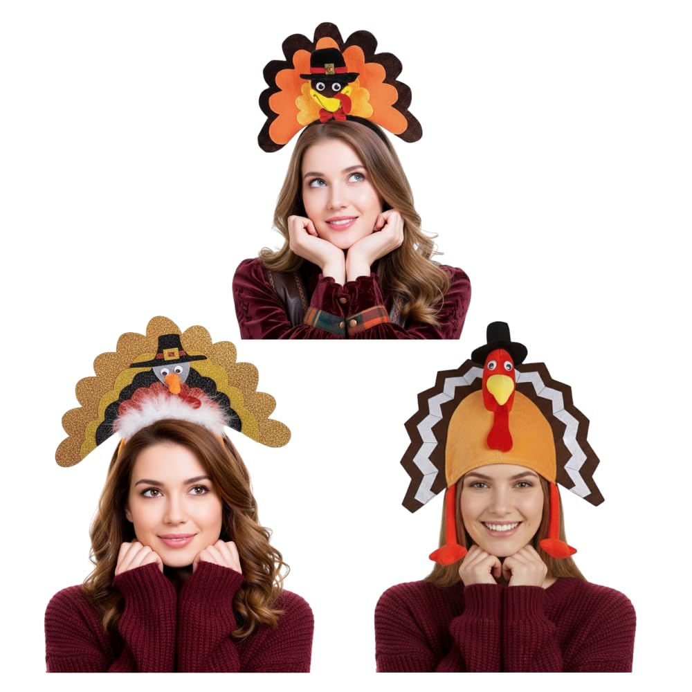 PMU Thanksgiving 3pc Assorted Hats and Headbands Party Costume Accessories