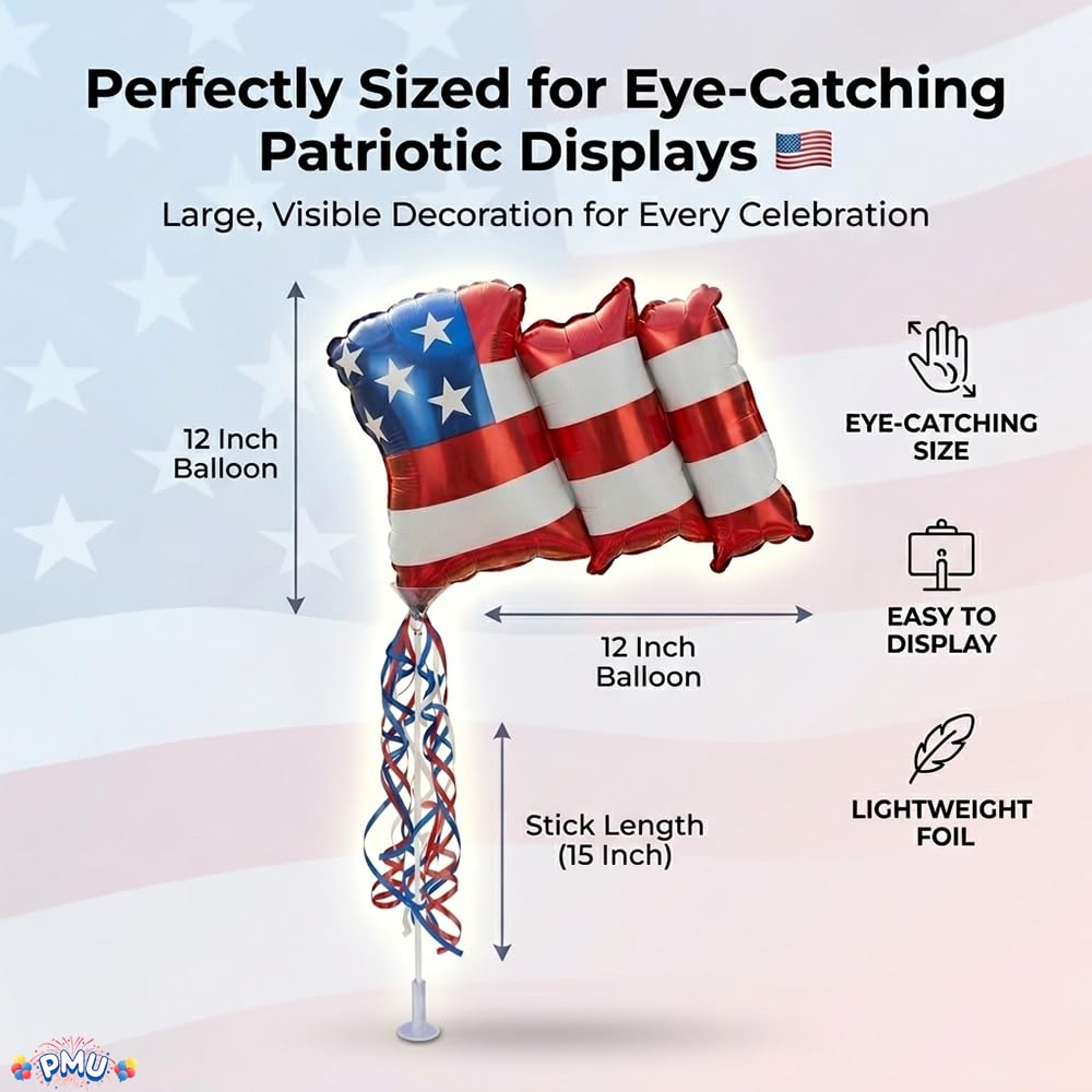 PMU 9 inch Pre-Inflated Emoji and Patriotic Balloons with Stick