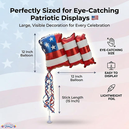 PMU 9 inch Pre-Inflated Emoji and Patriotic Balloons with Stick