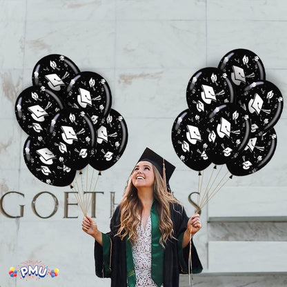 PMU Graduation Balloons | Premium Congrats Grad Balloon with All-Over Print Grad Caps-Confetti and Streamers | Graduation Party Supplies & Decorations | Latex Balloons