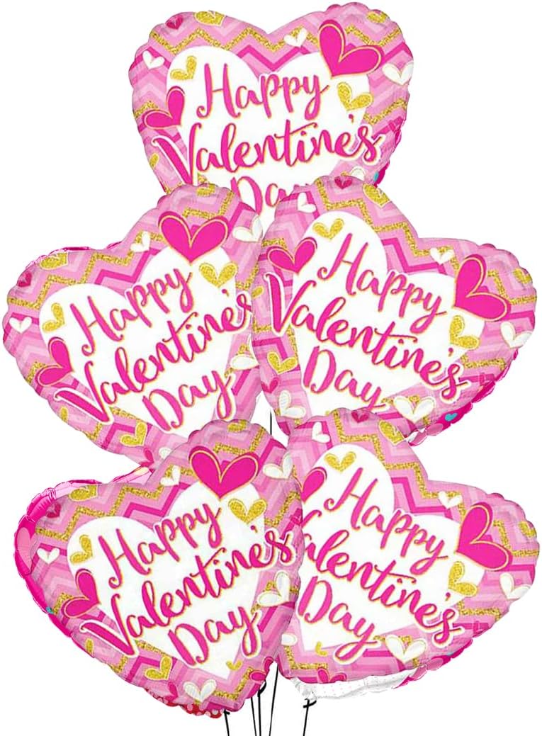 PMU Heart Shaped Happy Valentine's Day Balloons 18-Inch Mylar Idea Gift for Him or Her & Valentine Party Decorations