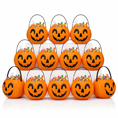 PMU Halloween Trick or Treat Jack-O-Lantern Carry Jack - Halloween Pumpkin Decorations - Candy Gift Basket for Kids - Pumpkin Bucket with Handles - 9 Inch w/Handle - Orange