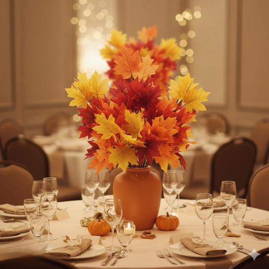 PMU Artificial Maple Leaves Branches, 12.5in Fake Fall Leaves for Thanksgiving Table Centerpieces Decoration 7 Leaves in Branch