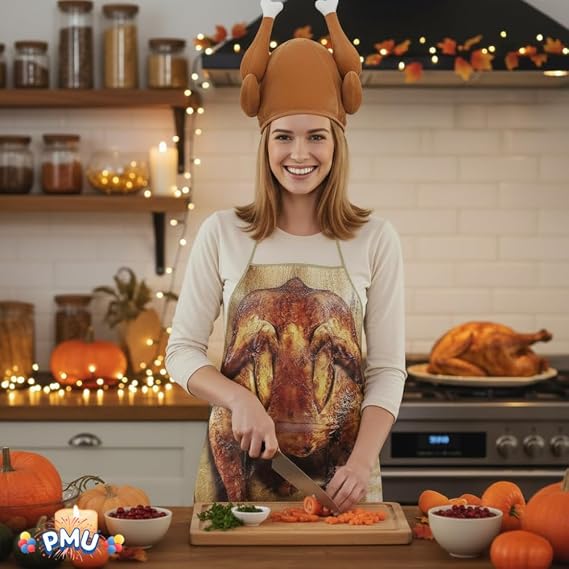 PMU Thanksgiving Roasted Turkey Hat and Turkey Apron Set Party Decorations and Costume Accessories (2/Pkg) Pkg/1