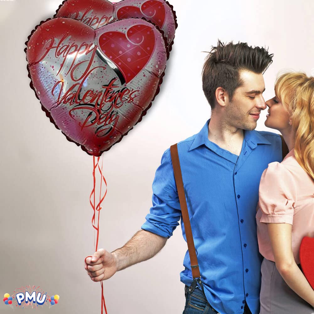 PMU Heart Shaped Happy Valentine's Day Balloons 18-Inch Mylar Idea Gift for Him or Her & Valentine Party Decorations