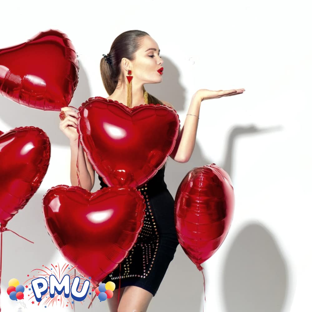 PMU Heart Shaped Happy Valentine's Day Balloons 18-Inch Mylar Idea Gift for Him or Her & Valentine Party Decorations