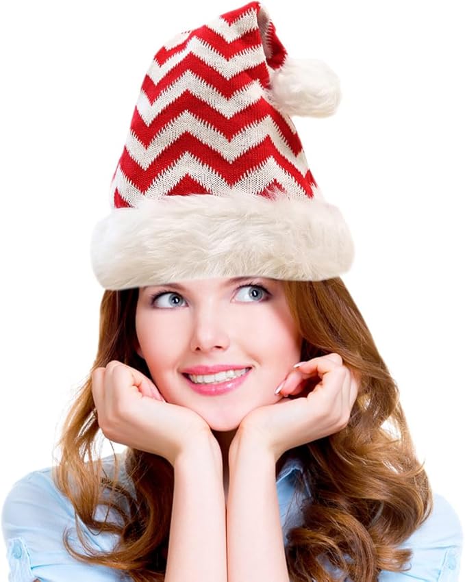 PMU Snowflake Santa Hat Red and White Christmas Hat for Adults, Funny Xmas Costume, Santa's Helper Headwear