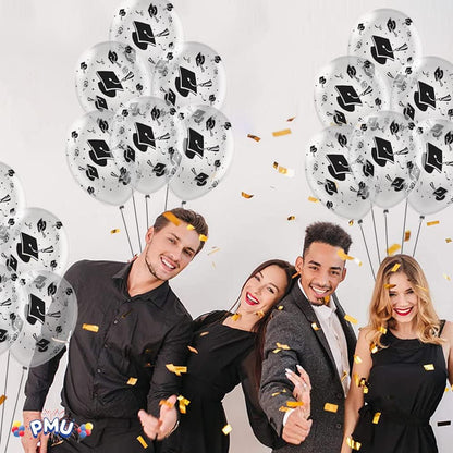 PMU Graduation Balloons | Premium Congrats Grad Balloon with All-Over Print Grad Caps-Confetti and Streamers | Graduation Party Supplies & Decorations | Latex Balloons