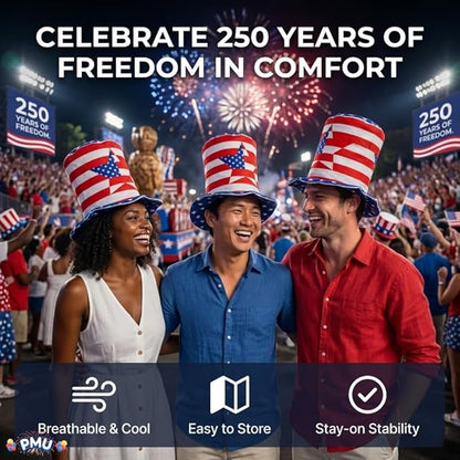 PMU Memorial Day Patriotic Stars & Stripes Top Hat - Red White & Blue Hair Accessory for Women & Men, 4th of July Decoration, Patriotic Accessories for Holidays Veterans & Independence Day