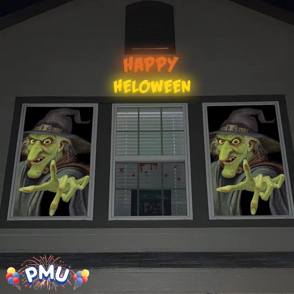 PMU Halloween Window Poster  - Perfect Halloween Painting Posters for Room & Wall Art - Scary Party Theme Supplies - Backlit Poster