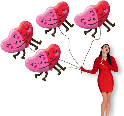 PMU 4 Pieces 36 Inches Valentine's Day Balloons,Hugging Heart Balloons, Red Balloons, Heart Shaped Balloons,Love Balloons For Proposal, Wedding & Engagement (4/Pkg)