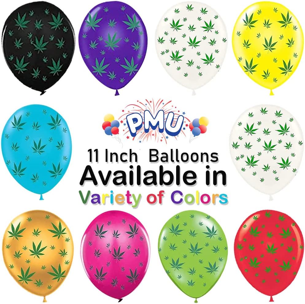 PMU Marijuana Balloons PartyTex 11in with All-Over Print Green Marijuana Leaves