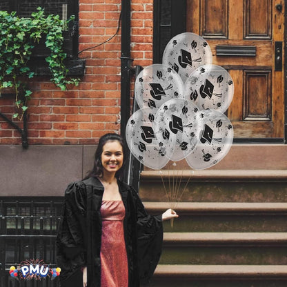 PMU Graduation Balloons | Premium Congrats Grad Balloon with All-Over Print Grad Caps-Confetti and Streamers | Graduation Party Supplies & Decorations | Latex Balloons