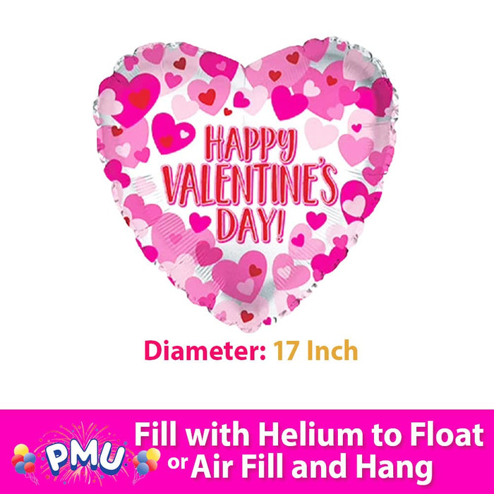 PMU Heart Shaped Happy Valentine's Day Balloons 18-Inch Mylar Idea Gift for Him or Her & Valentine Party Decorations