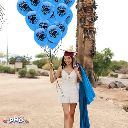 PMU Graduation Balloons | Premium Congrats Grad Balloon with All-Over Print Grad Caps-Confetti and Streamers | Graduation Party Supplies & Decorations | Latex Balloons