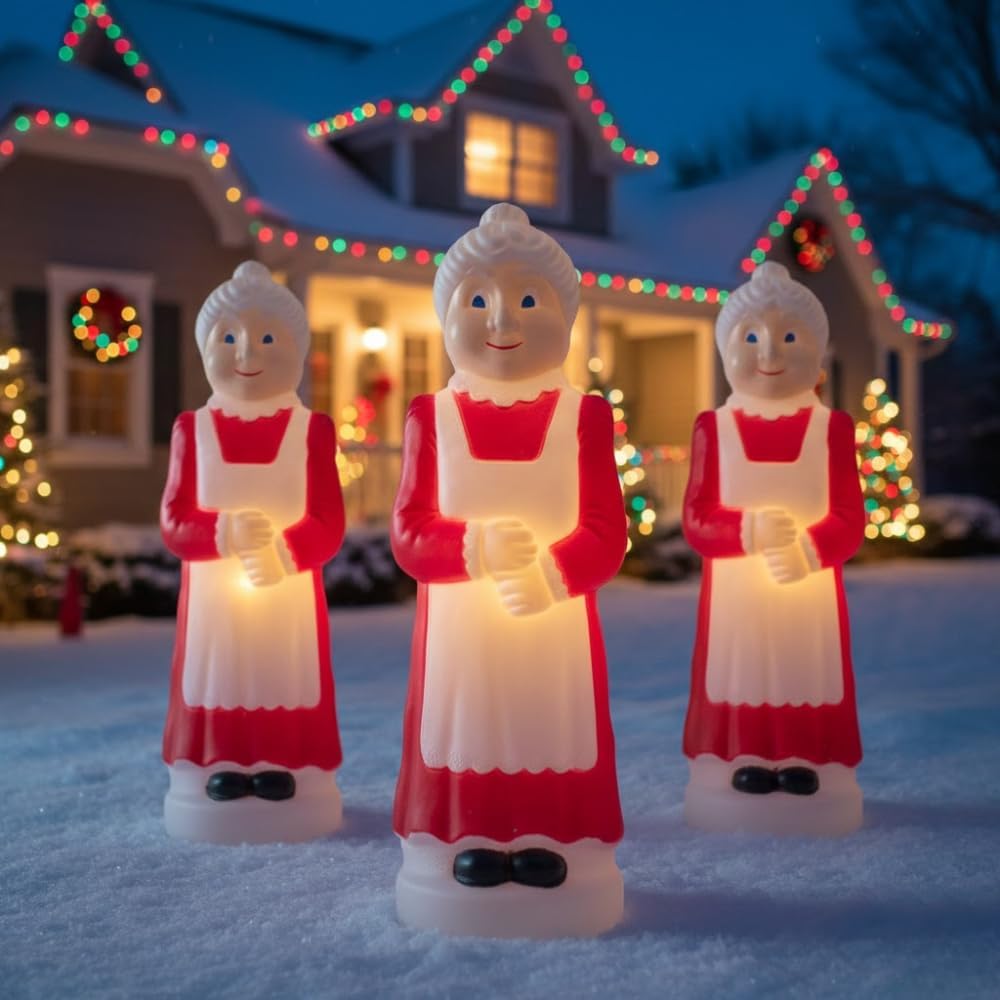 PMU Christmas Light-Up Blow Mold Decorations – Candy Cane, Gingerbread Figures, Mrs. Claus, Noel Candle & Toy Soldier | Illuminated Indoor/Outdoor Holiday Yard Statues with Corded Light