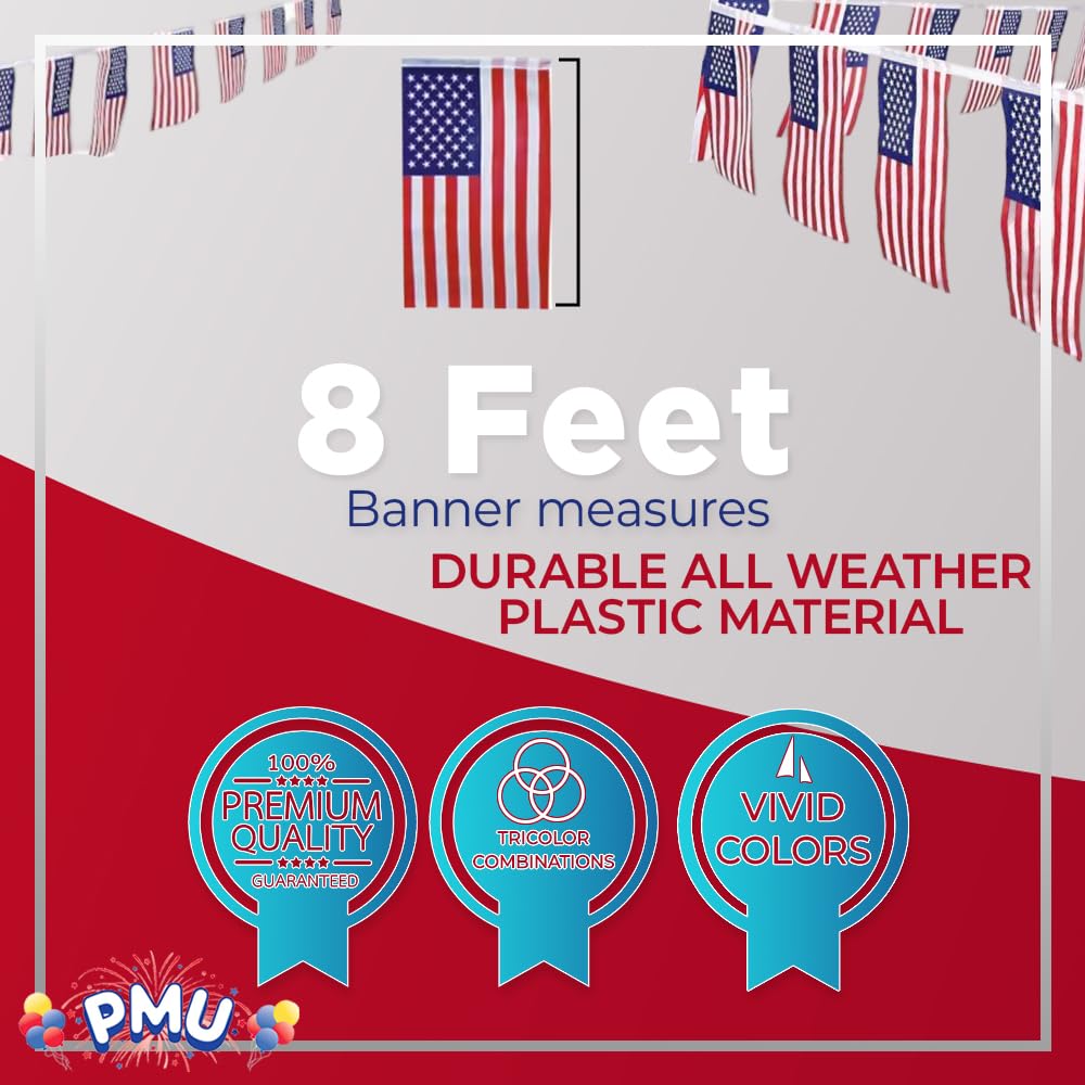 PMU Patriotic Outdoor Pennant Banner Red, White and Blue 17in. X 30ft