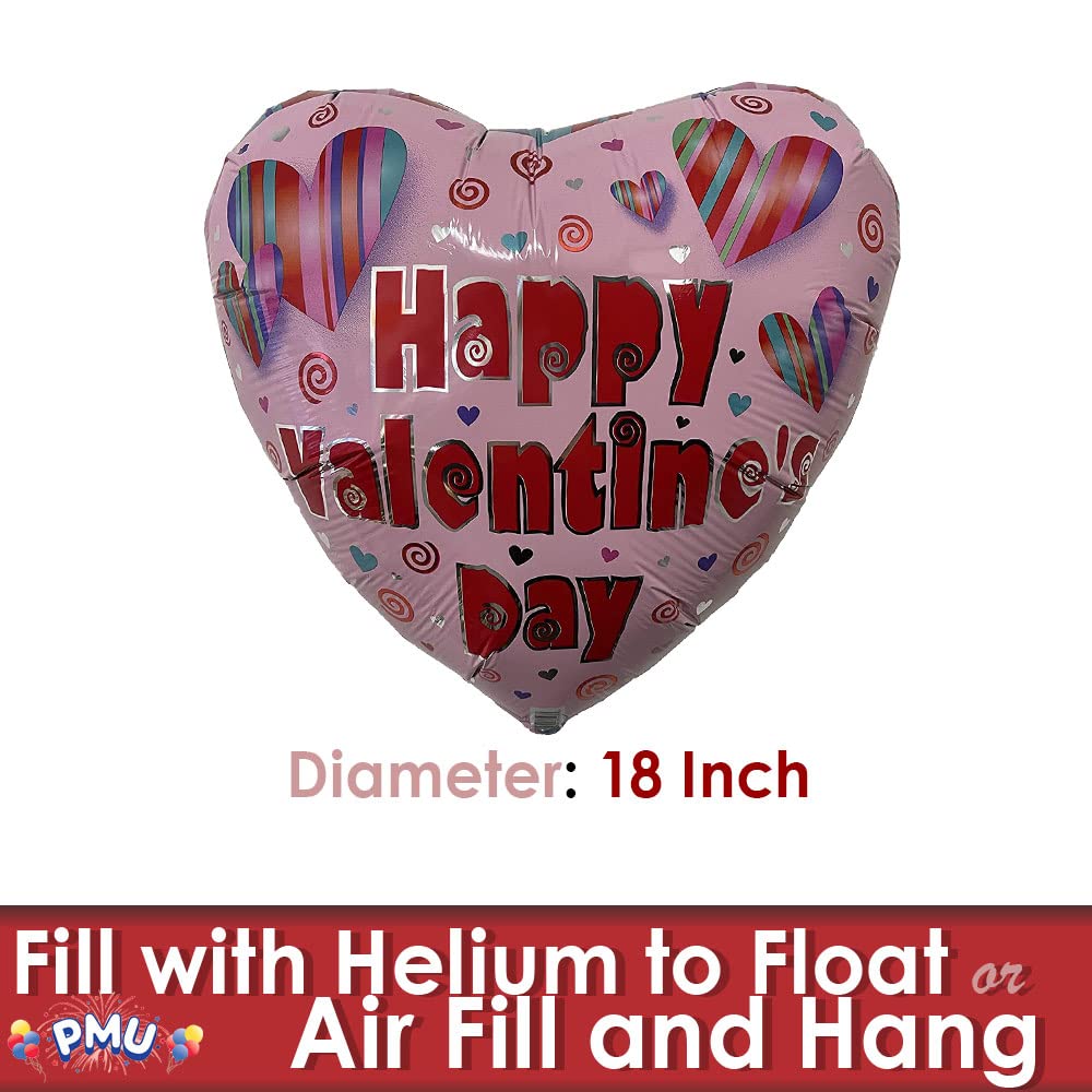 PMU Heart Shaped Happy Valentine's Day Balloons 18-Inch Mylar Idea Gift for Him or Her & Valentine Party Decorations